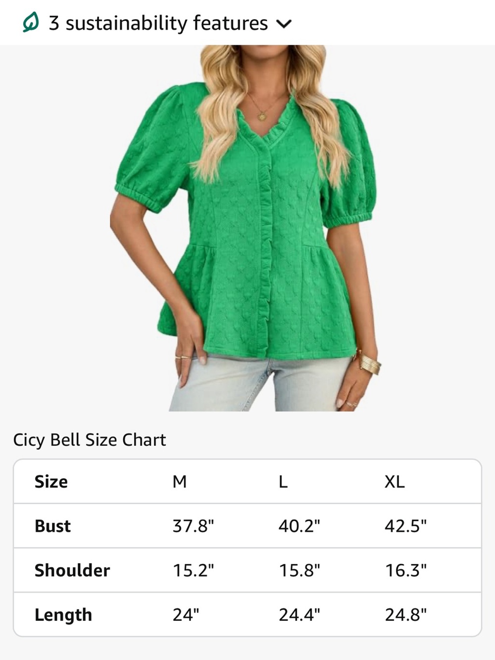 NWT Peplum Puff Sleeve Tops Dressy Casual Textured Blouses V Neck Ruffle Medium - Picture 9 of 10